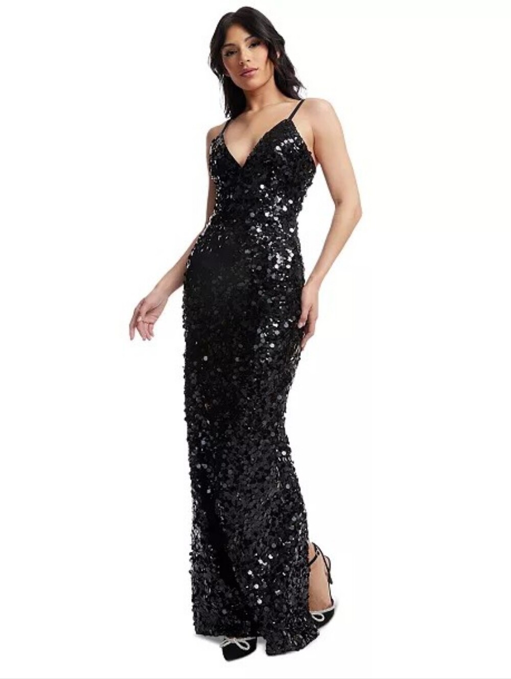 Dress the Population Black Sequin V-Neck Jumpsuit Gown - Picture 2 of 16